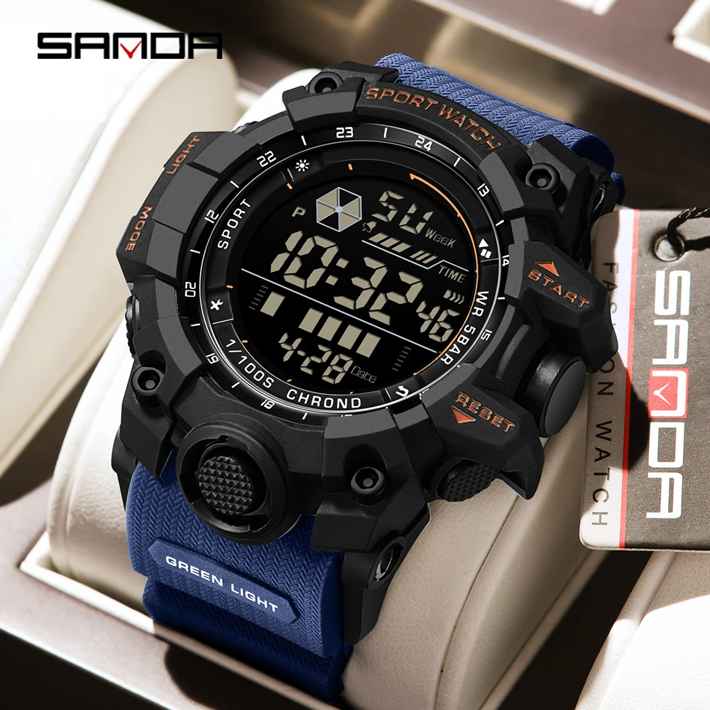 SANDA 6229 Fashion Men's Electronic Watch Multi functional Sports Waterproof Night Light Timer Luxury Men's Electronic Watch