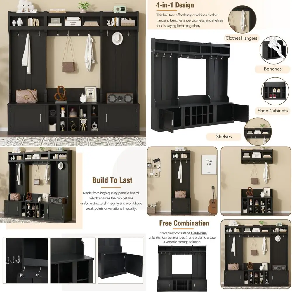 شجرة قاعة تخزين مع 10 خطافات ورف معطف المدخل وأثاث غرفة الطين على شكل مكعبات للأحذية #1