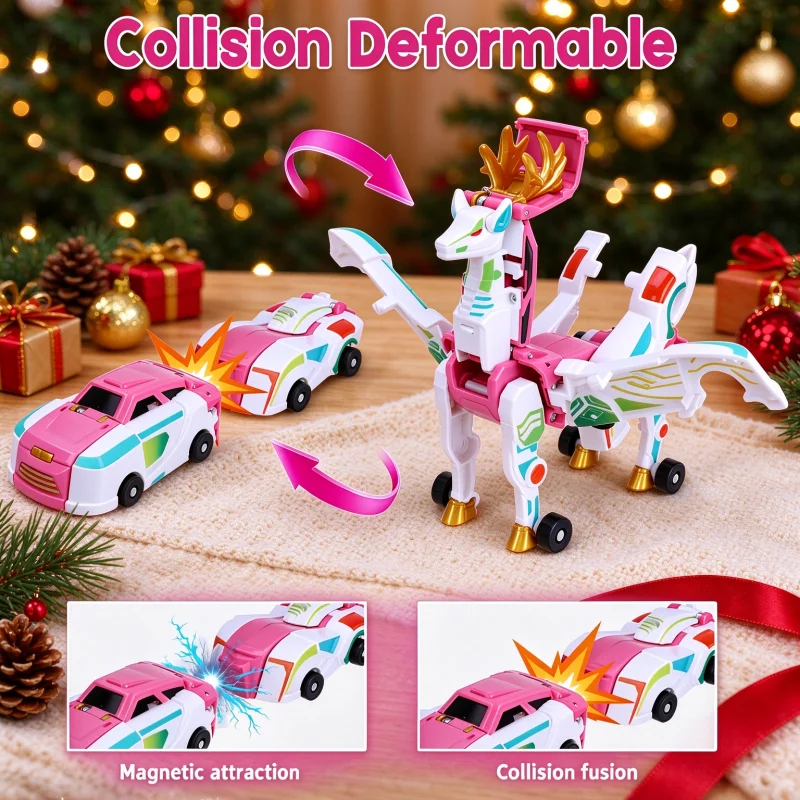Magnetic Collision Transforming Car 2IN1 Christmas Deer Combination Assembly Vehicle Educational Toy Kids Xmas Birthday Gifts