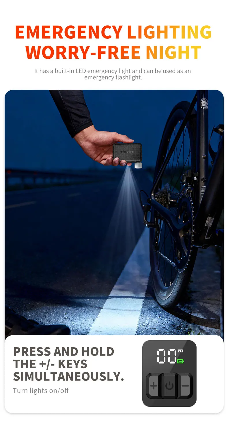 TOWILD A15 Intelligente Fahrrad-Luftpumpe 150PSI Hochdruck Mini Tragbare Elektrische Pumpe für AV/FV Reifenfüller Fahrradzubehör – Detail 12