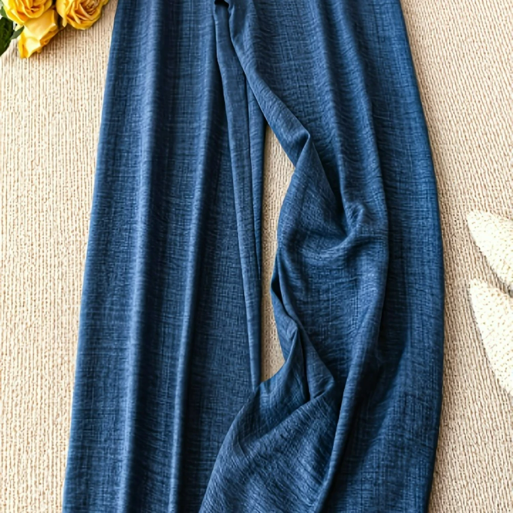 Women's Elegant Solid Color Faux Drawstring Waist Comfortable Long Pants