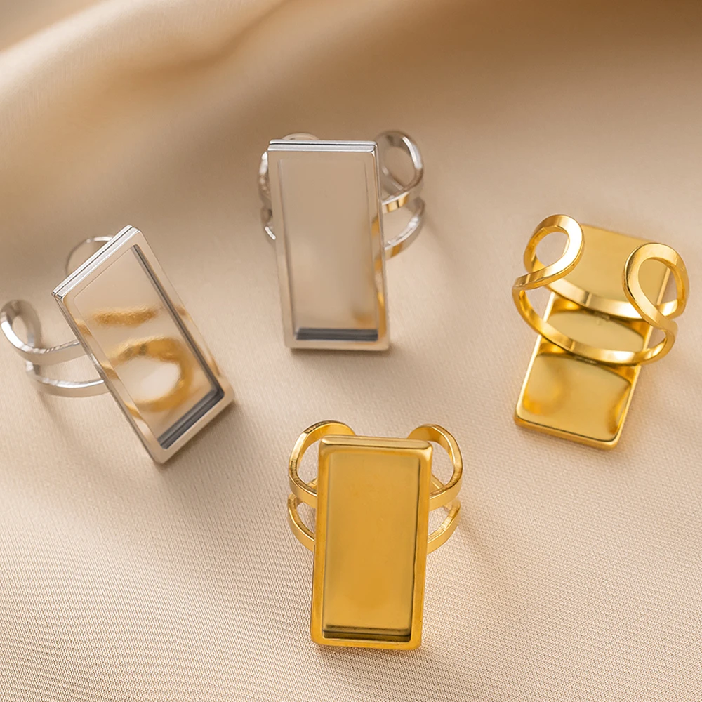 2 Stück verstellbare offene Ringe aus Edelstahl, Rohlinge für Cabochons, zur Schmuckherstellung, DIY-Fingerring-Rohlinge – Detail 2