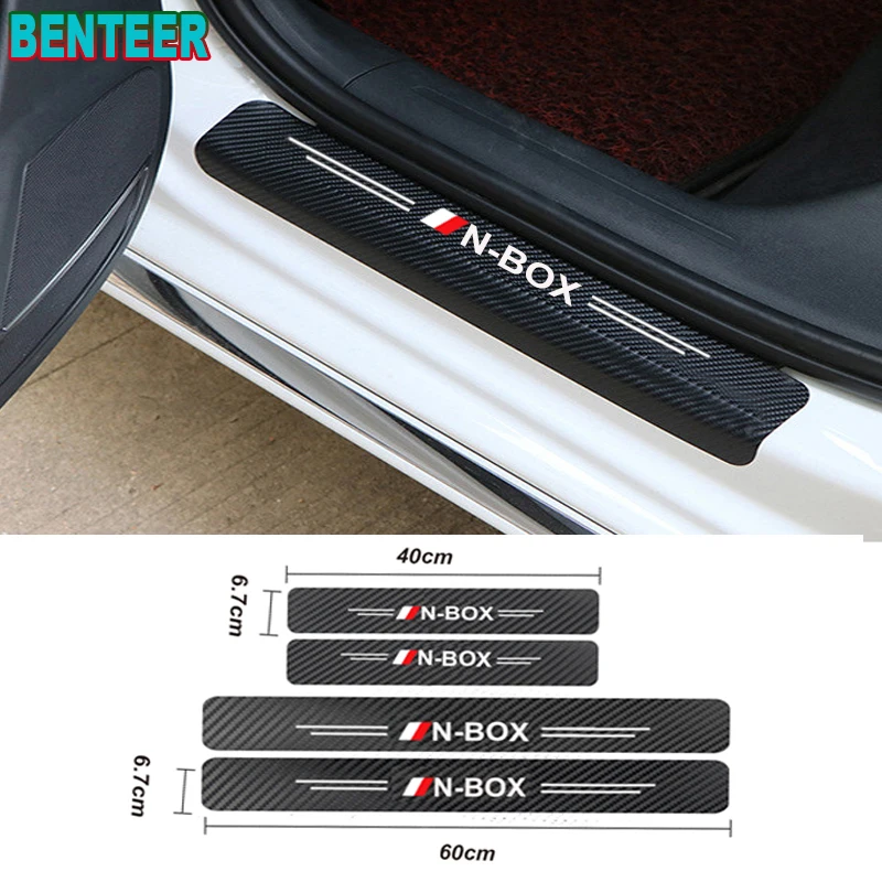 4x Carbon Fiber Car Door Sills Stickers For Honda N-BOX N-WGN Auto Accessories