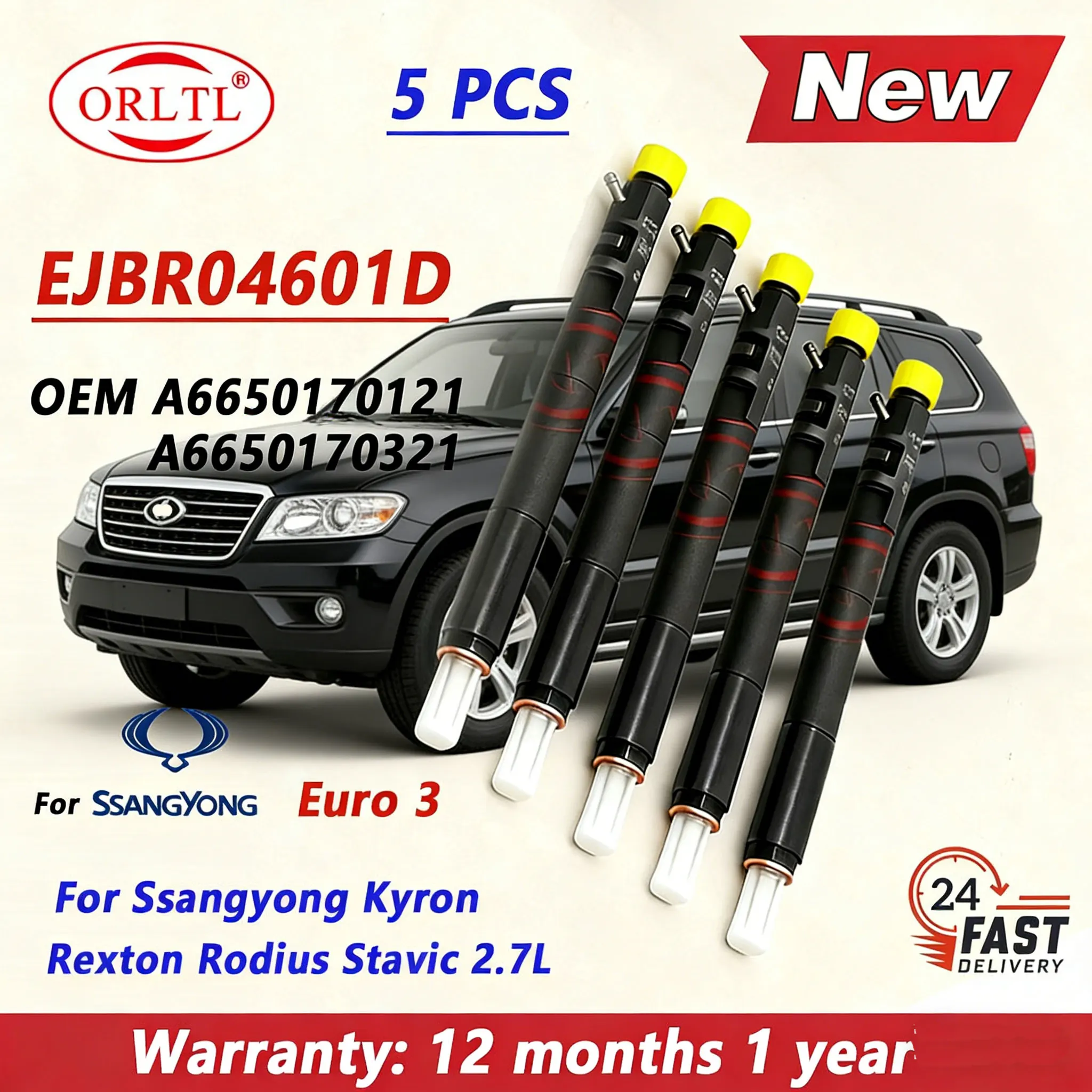 

5PCS EJBR04601D New Diesel Injector Nozzle 6650170321 6650170121 for Ssangyong Rexton Kyron Rodius Stavic Euro3 4601D