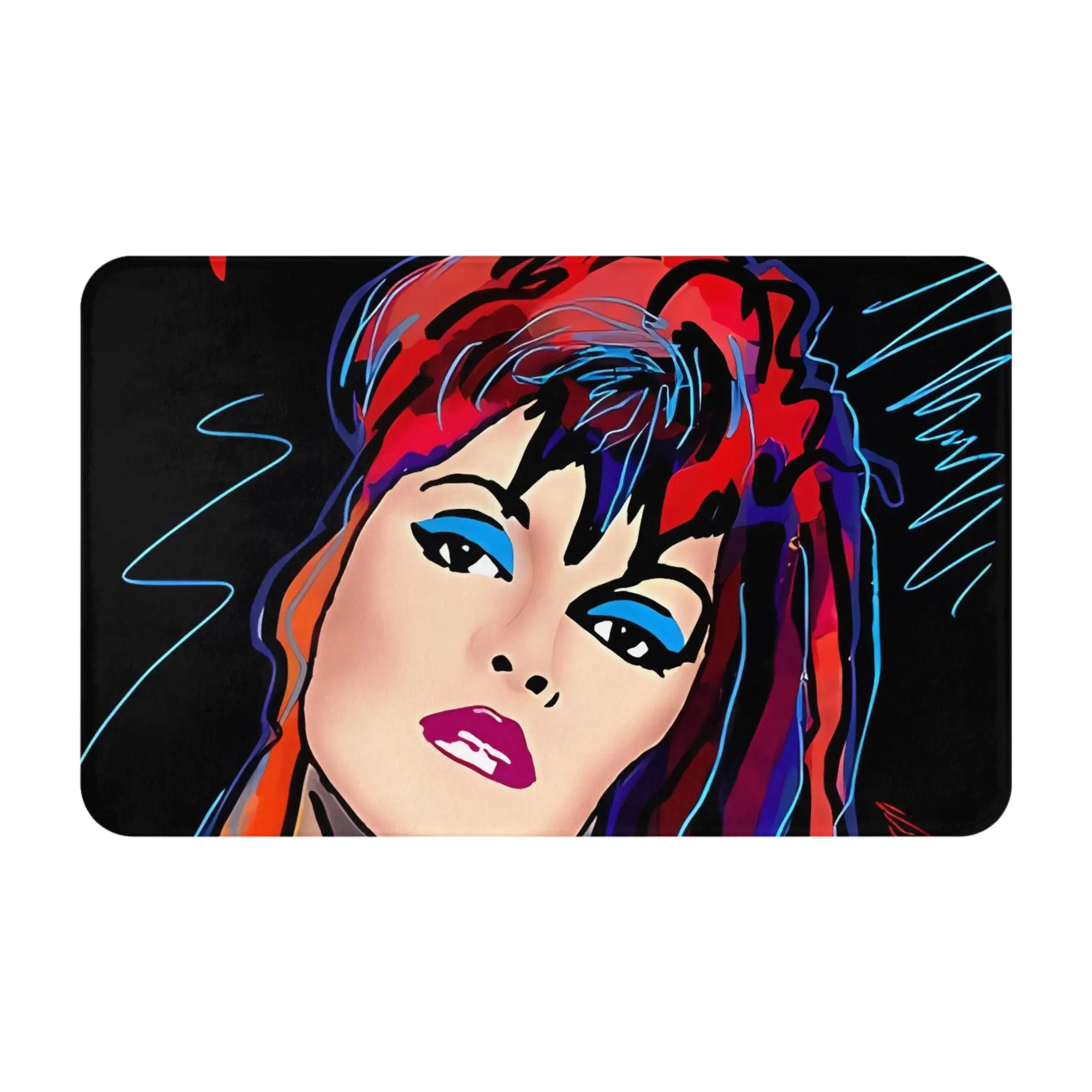 PAT 80S STYLE SKETCH ROT BLAU Weihnachtsdekorationen Badezimmermatte Pat Benatar Fußmatte Küchenteppich Outdoor-Teppich Heimdekoration