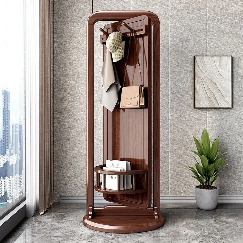 New Chinese Style Walnut Solid Wood Rotating Coat Rack - Floor-to-ceiling Bedroom Home Living Room Light Luxury Standing