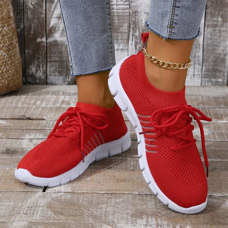 Summer Mesh Casual Shoes Breathable Slip on Lightweight Sports Sneakers Women Lace Up Fashion Comfortable Walking Shoes