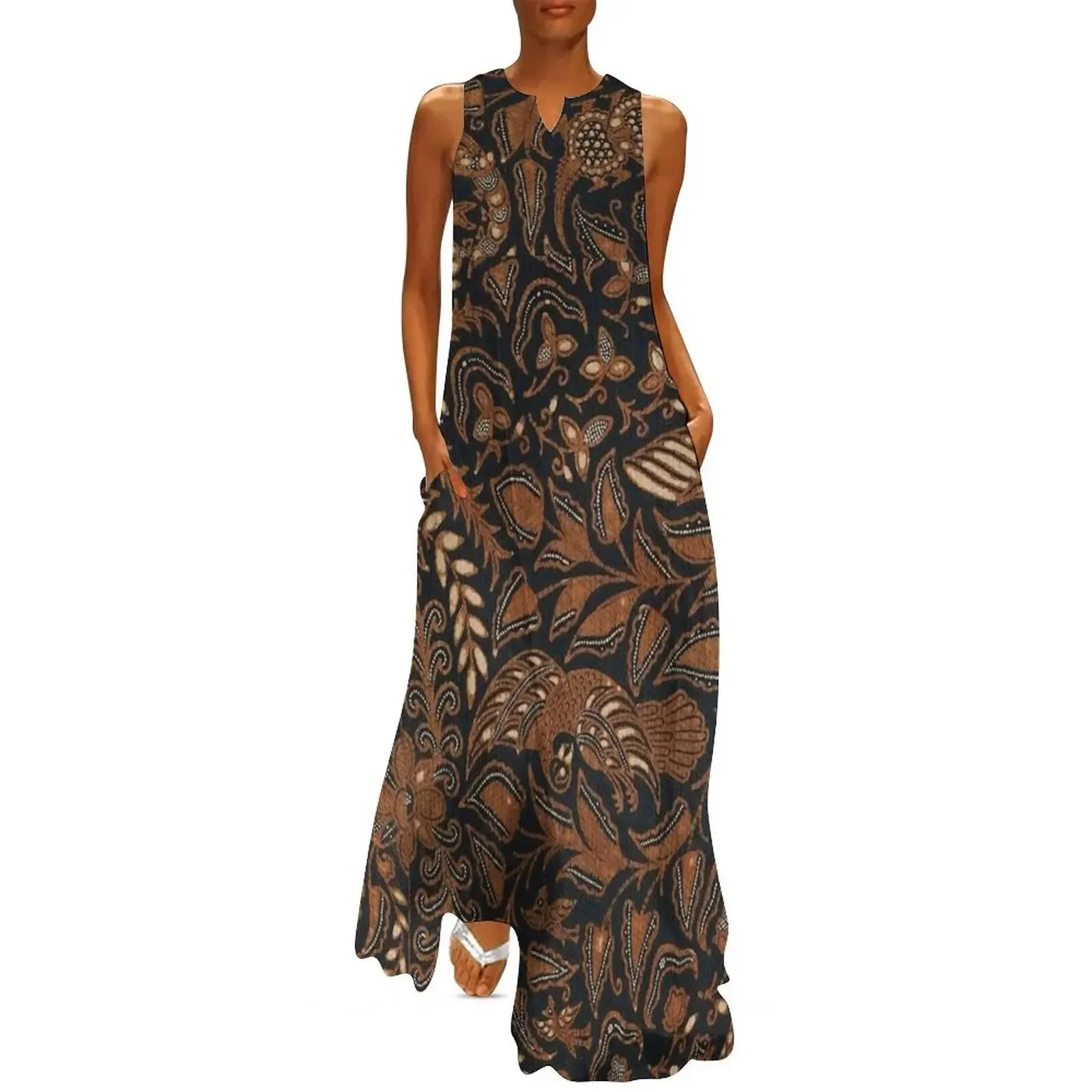 

Traditional Indonesian batik ethnic textile pattern design Long Dress loose women's dress Dress