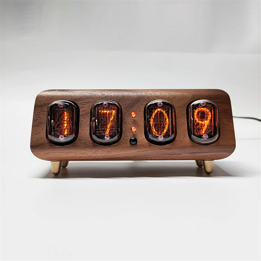 IN12 Nixie Tube Clock Minimalist Desk Lamp Alarm Clock Solid Wood Retro Digital Tube Table Clock Home Decor Gift