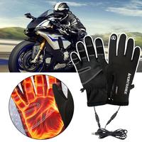 USB Heated Cycling Gloves Winter Waterproof And Cold Plus Fleece Thickened Touch Screen Gloves Charging Heat Warm Gloves