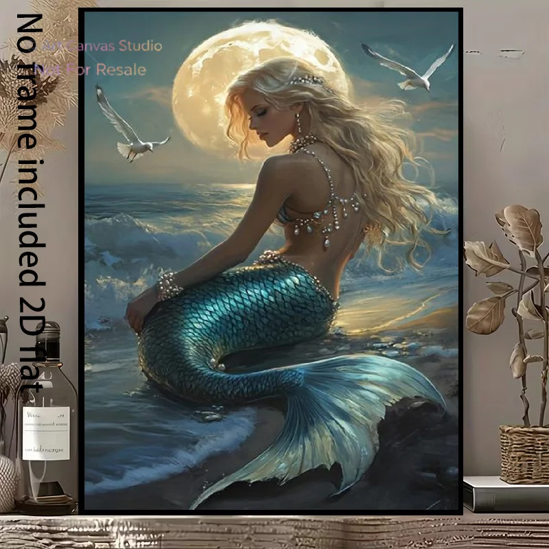 2D Flat, 1pc Mermaid - Vertical Mermaid Suitable for Night Sea Theme, Vertical Canvas Painting for /, Unframed Suitable for B