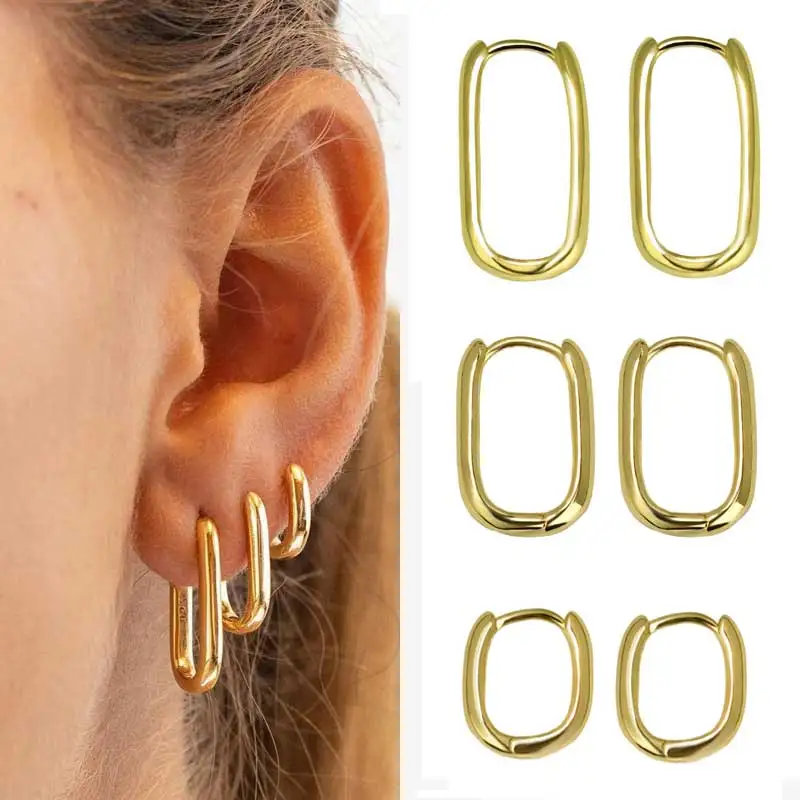 8/10/12mm Geometric Hoops Gold Color Mosaic CZ Hoop Earrings for Men Women Round Huggies Small Ring Rainbow Pierced  Earring