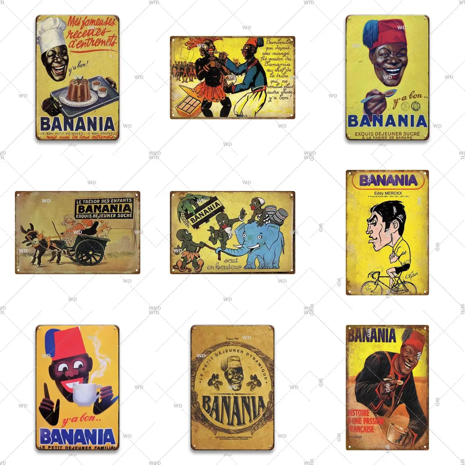 Francia BANANIA Chocolate bebida caliente Metal Vintage placa de arte carteles Bar pared estaño decoración tarjetas impresas decoración artesanal