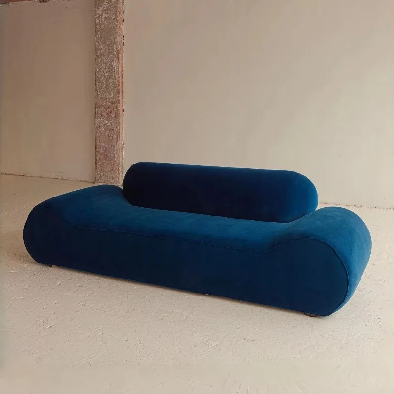 

Modern cream fabric three-seater reclining sponge-filled sofa set living room lobby reception room blue