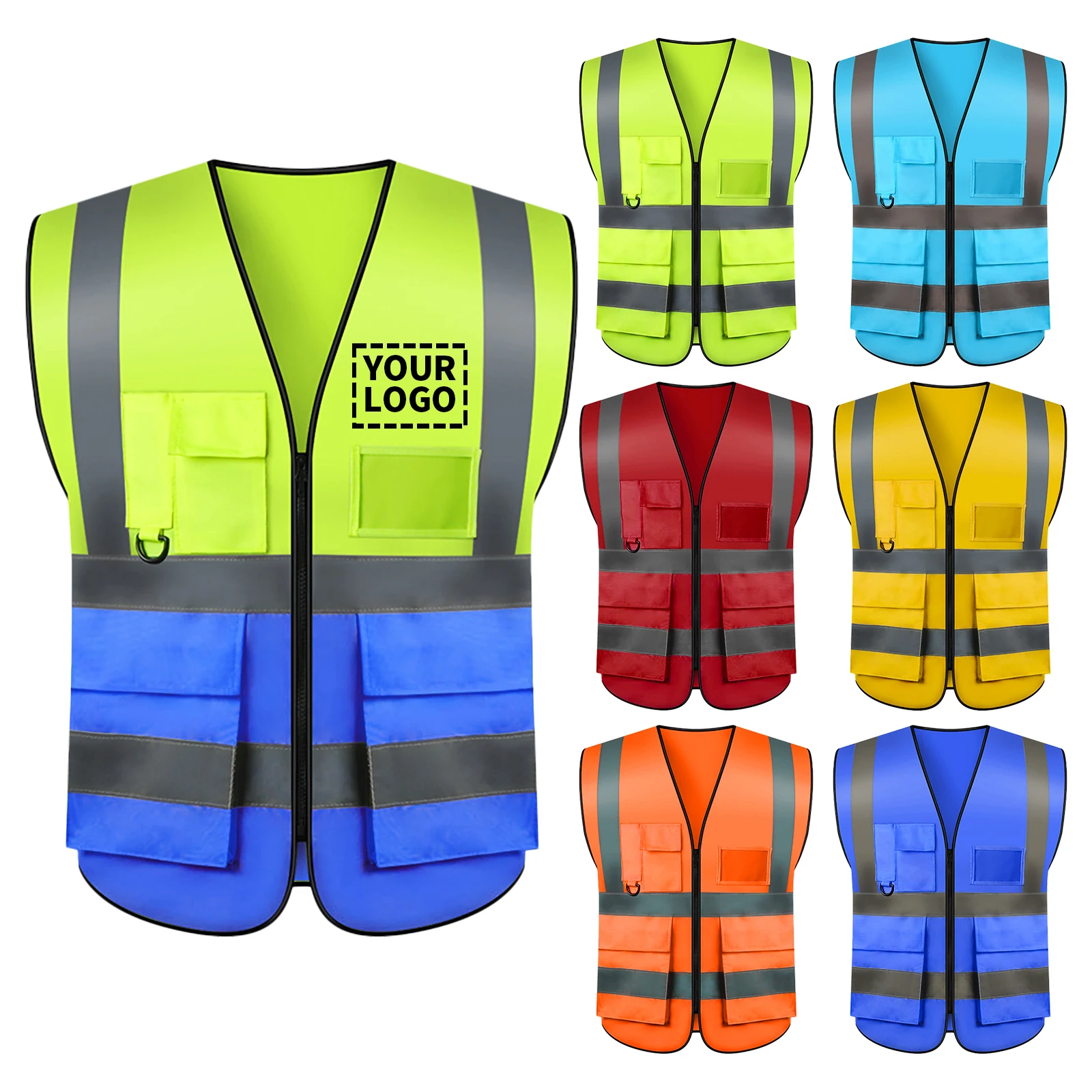 S-5XL Custom Logo Safety Vest Reflective Vest Highly Visible Warning Traffic Construction Clothing