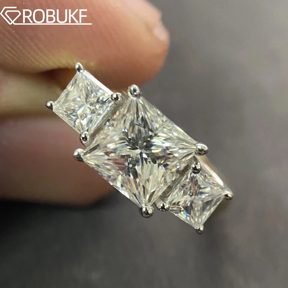 

6.4cttw Princess Cut Full Moissanite Engagement Rings for Women Three Stone Lab Diamond 925 Sterling Silver Wedding Band Jewelry
