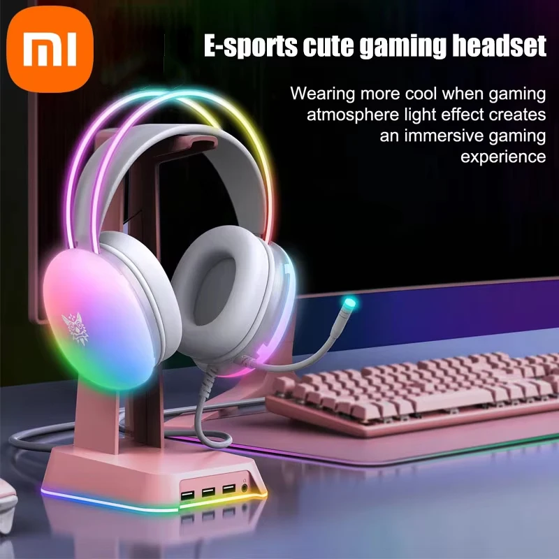 

XIAOMI 2024 New Headset Full RGB PC Gaming Headphones with RGB Lights Gaming Headsets Head Mounted Computer Headphones