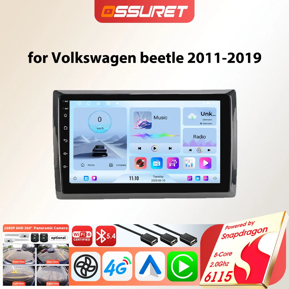 OSSURET 6115 Android-Autoradio-Player für VW Volkswagen Beetle A5 5c 2011–2019 Carplay Auto GPS 2DIN 8 Kern 128 g Auto-Multimedia