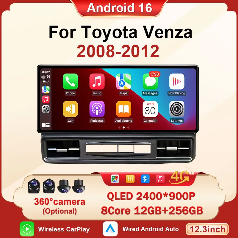 Car Radio DSP WiFi 4G Player Stereo Multimedia Wireless CarPlay for Toyota Venza 2008 - 2012 Android Head Unit Auto Split Screen