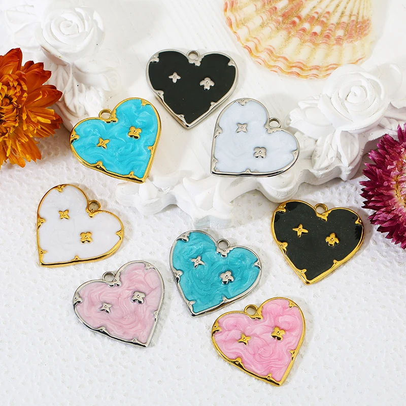 

3pcs 304 Stainless Steel Heart Shape Enamel Gold Color Charms Pendant for Women Necklace Earrings DIY Jewelry Making Supplies