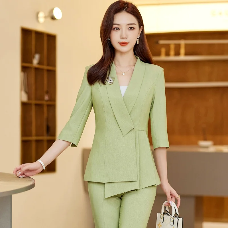2025New Spring/Autumn Three-Quarter Sleeve Pink Blazer, Professional Attire, Simple and Elegant Fashion Suit, Formal Wear