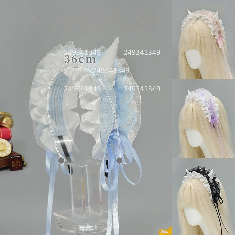 Lolita pequeno dragão chifres bandana doce menina cosplay headwear babados laço arco cocar anime con palco traje acessórios