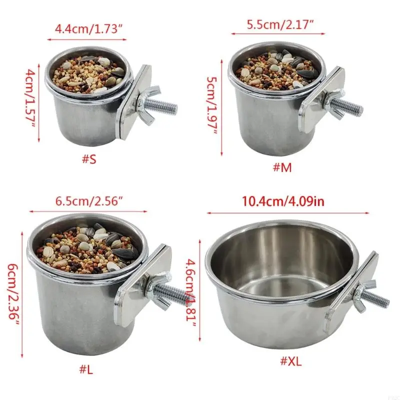 F92C Thép không gỉ Chuồng Cup Chim Thực phẩm Món ăn Nước Lồng Chống doanh thu Bát