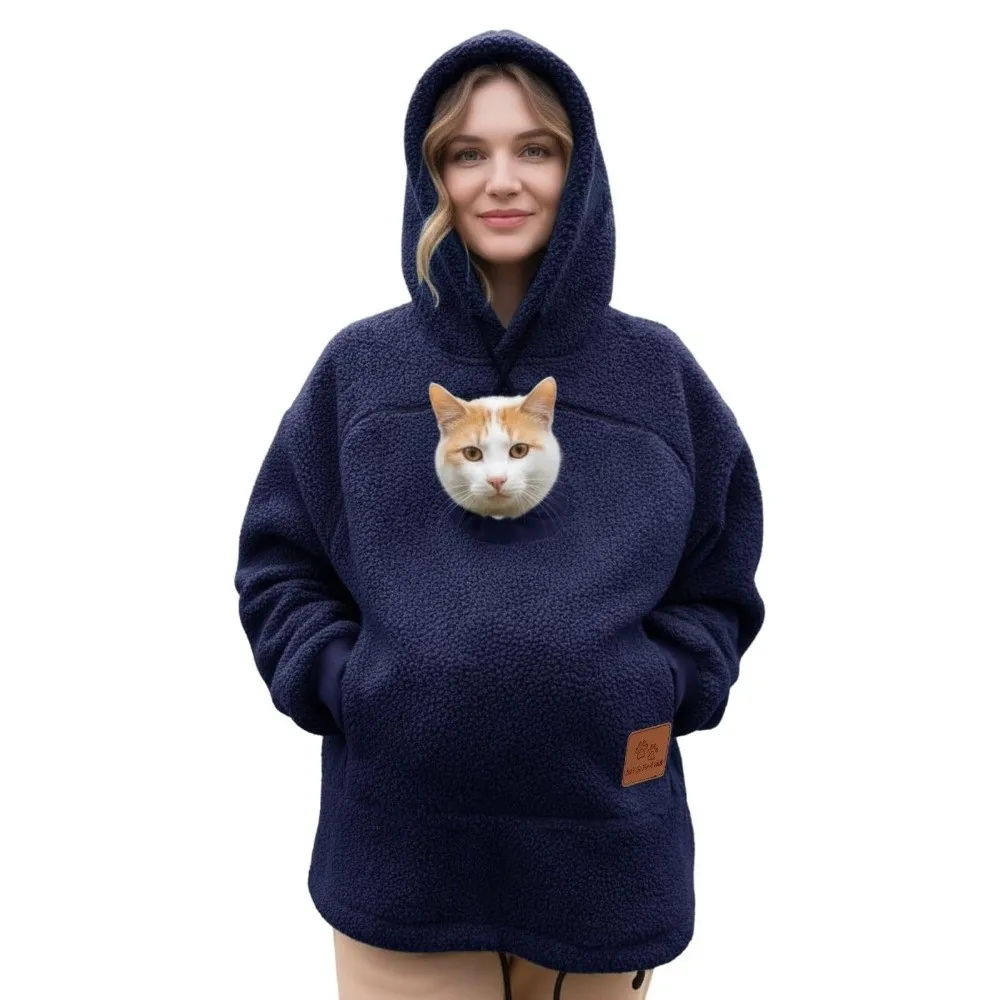 INS Style Lamb Velvet Hooded Sweatshirt Fleece Pocket Pet Pouch Hoodie Casual Zipper Mommy Outwear Winter