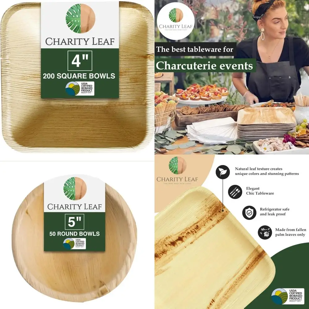 

Biodegradable Palm Leaf Square Dipping Bowls - 200 Count, Bamboo Style, All Natural for Charcuterie Boards, BBQs, and Parties