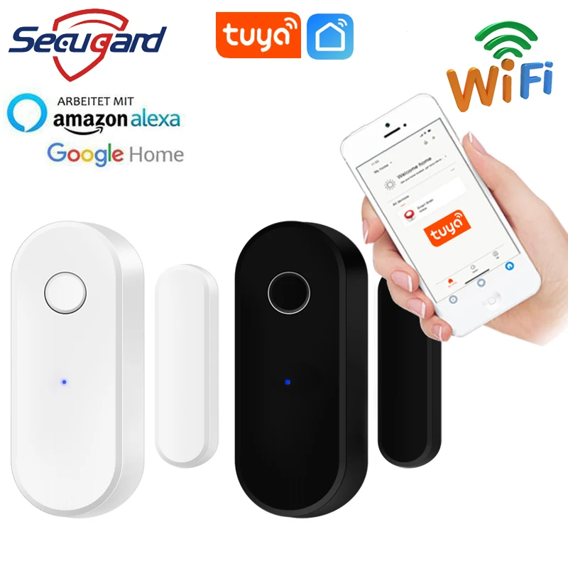 Tuya Smart Life APP Wifi Door Sensor Black Open / Close Window Detector Notification Support Alexa Google Home No Need Hub 