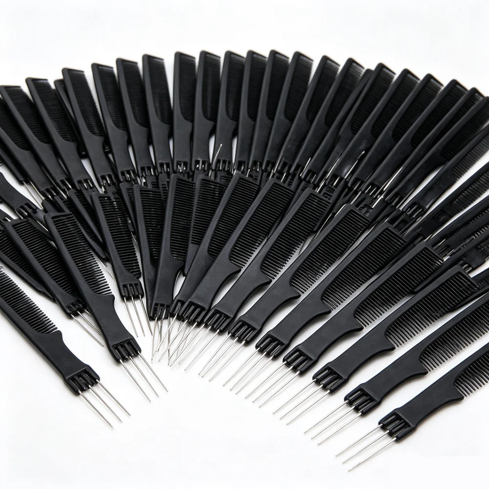 50/100PCS Professional Stainless Steel Hair Tail Comb Salon Cut Styling Tool with Fine Teeth Spiked Hair Care Barber Accessory