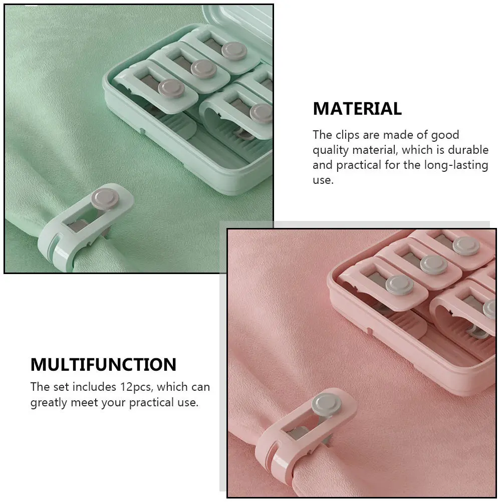 12 szt. Antypoślizgowe klipsy do kołdry, wytrzymałe plastikowe zapięcia do kołdry, bezpieczne uchwyty do prześcieradeł, żadne przesuwanie się podczas snu