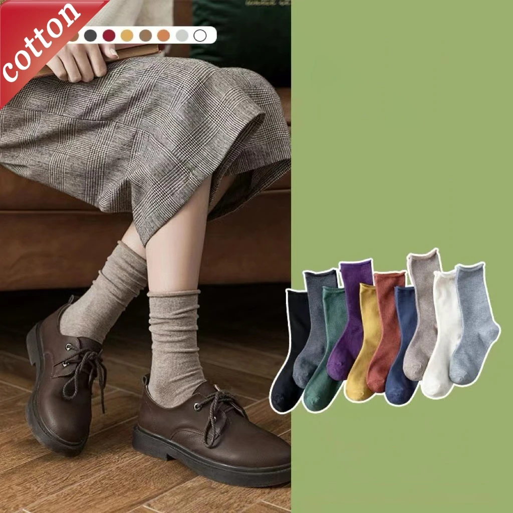 

5 пар женских носков, корейские однотонные однотонные загнутые края, милые универсальные удобные хлопковые носки высокого качества в стиле Харадзюку для девочек