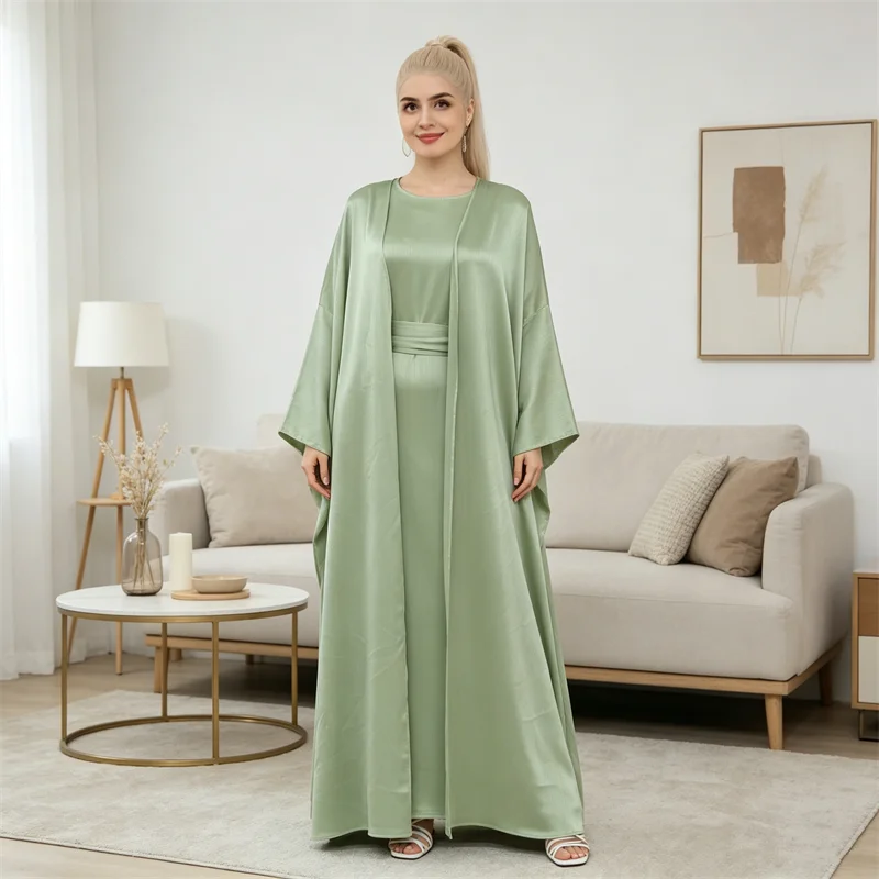 

Eid Dubai 2 Piece Abaya Set Prayer Clothes Women Modest Muslim Sets Caftan Marocain Robe Femme Musulmane Kaftan Kimono Jalabiya