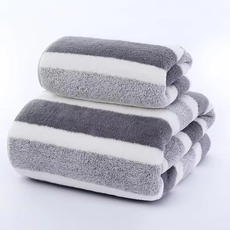 Thickened Bath Towel Set Striped Soft Face Towel Quick Drying Absorbent Towels Set For Home ﻿