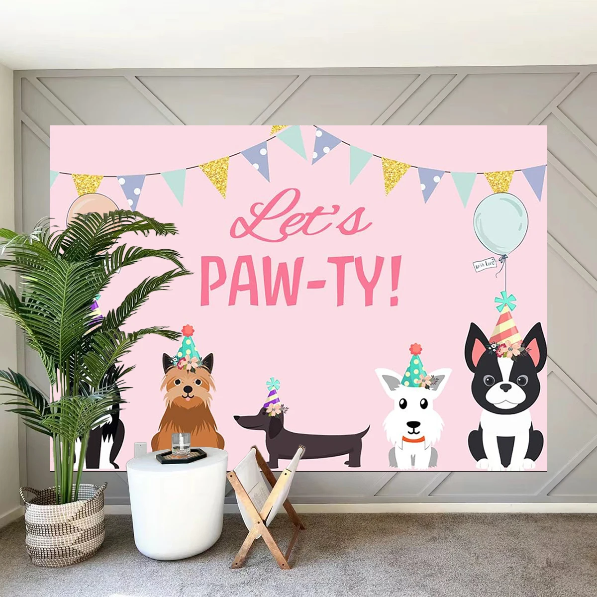 Let's Paw-ty Themed Photography Backdrop Pets Birthday Party Supplies Puppy Dog Cat Photo Background Family Banner Decoration