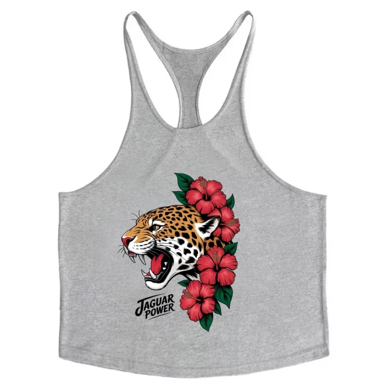 Leopard Graphic Stringer Vest - Men's Fitness Running Vest, Breathable and Skin-friendly, Sleeveless Fitness Top, Loose Training