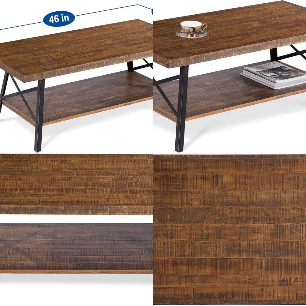 

Rustic Metal-Legged Brown Cocktail Table