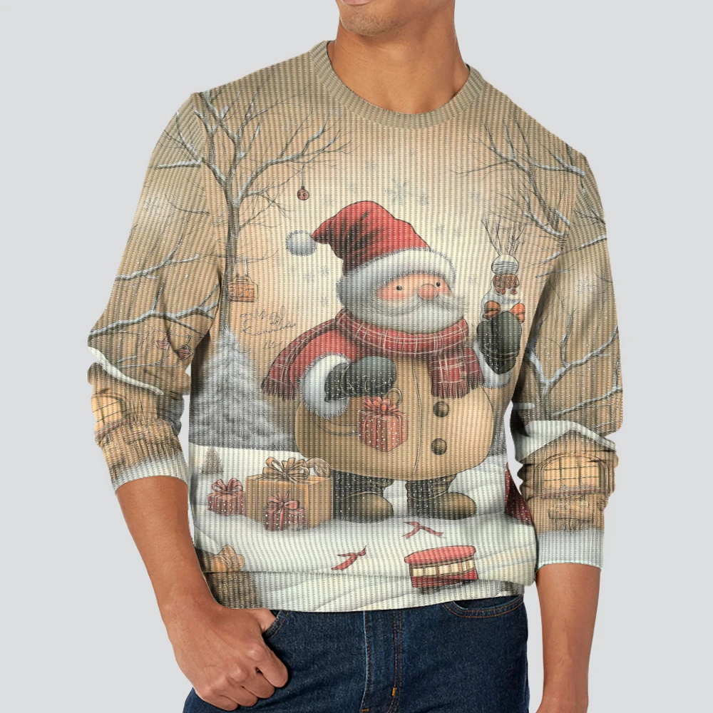 Men's and women's Crew Neck Sweater Soft Casual Sweaters for Men, Santa plays with snow pictures, Autumn/winter Pullover Sweater