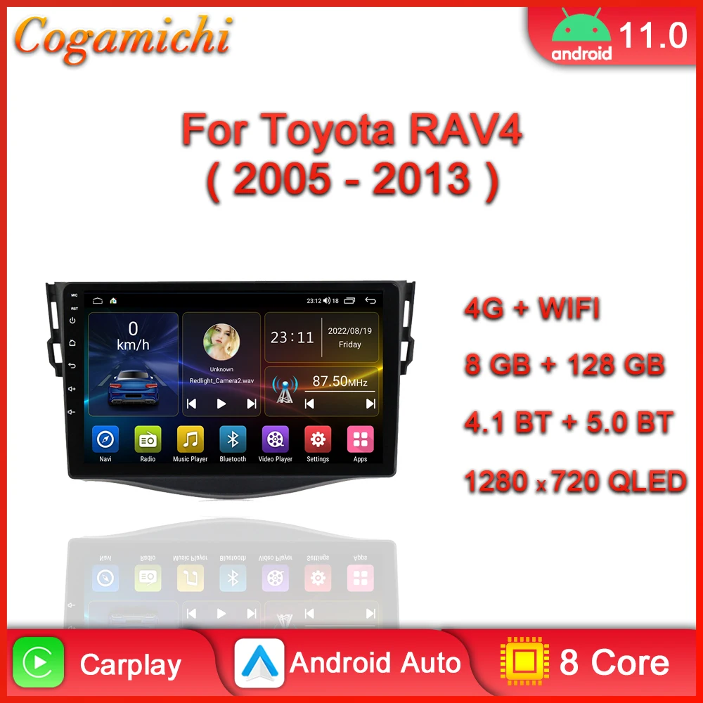 

Android Car Radio Multimedia Player For Toyota RAV4 Rav 4 2005 - 2013 Carplay Navigation GPS QLED Touch Screen Auto Stereo WIFI