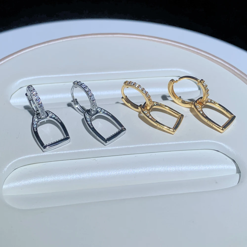 

925 Sterling Silver U Shape Stud Earrings Micro Pave Bling Cz Minimalist Simple Horse Shoe Earing for Women Men Punk Jewelry