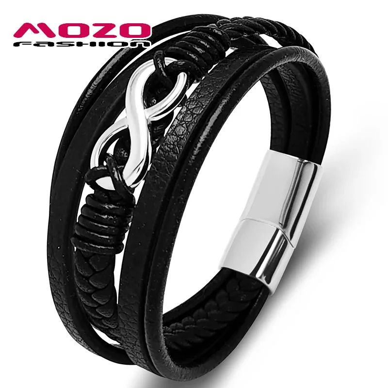 

Multilayer Leather Bracelets for Men and Women, Classic Endless Love Charm, Stainless Steel, Trendy Fashion Accessories Bangles