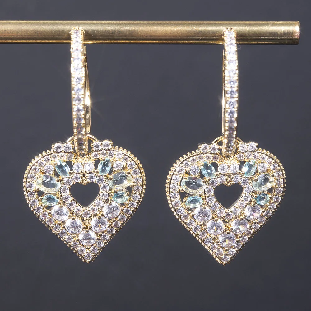 Hot Sale 18K Real Gold Plating Luxe Koper Ingelegde Zirkoon Hart Oorringen Elegante Sweet Dames Koreaanse Sieraden Oorbellen - afbeelding 1