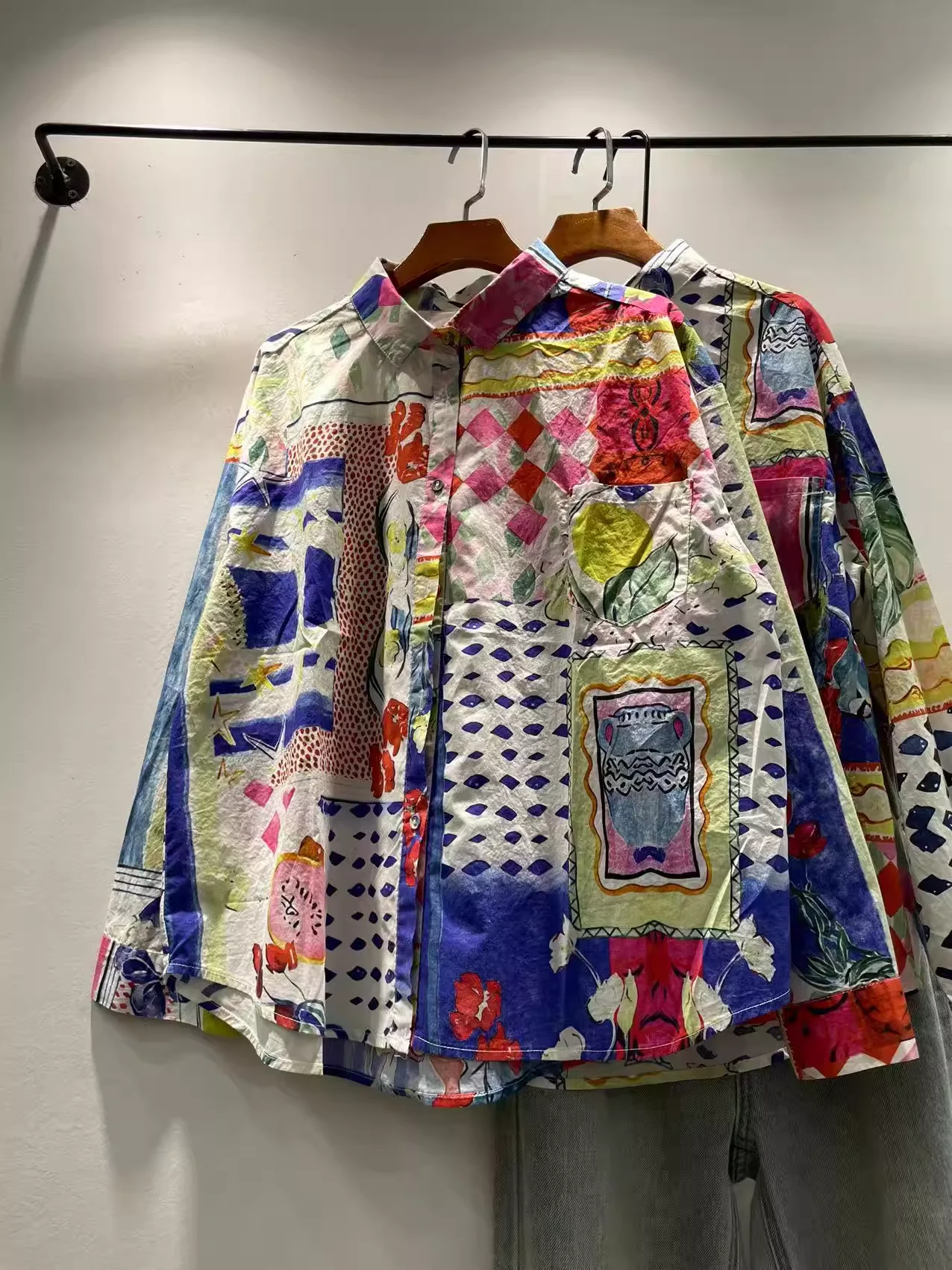 

Pure Cotton Large Size Tops Harajuku Fashion Cartoon Floral Leaves Print Shirts and Blouses for Women Holiday Hawaiian Shirt