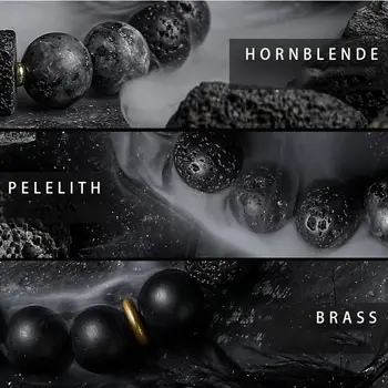 暗黑系列復古黑色天然拉長石月光石珠手鍊 男士火山瑪瑙石彈性手工飾品 女士 6 最佳銷售 黑月光石 - №2