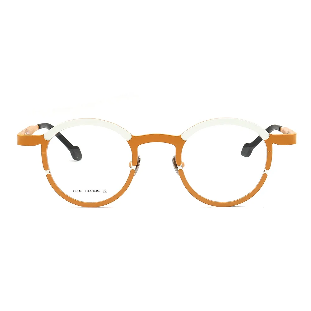 Round Women Pure Titanium Eyeglasses Frame Men Fashion Optical Glasses Frames Prescription Eyewear Light Spectacles Green Orange