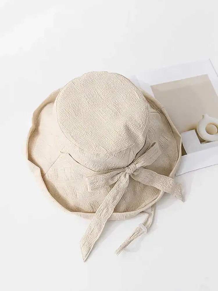 Стильная женская летняя складная панама с широкими полями и защитой от ультрафиолета, пляжная шляпа от солнца с бантом для рыбалки на открытом воздухе
