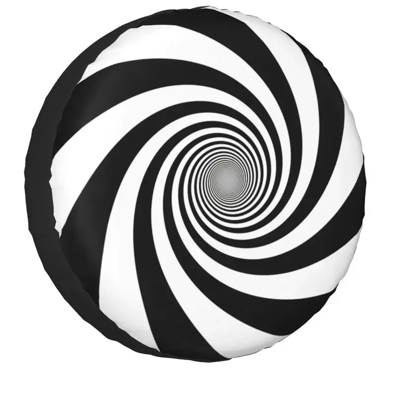 Black And White Geometry Spiral Spare Tire Cover for Suzuki Mitsubish Geometric SUV RV Trailer Car Wheel 14