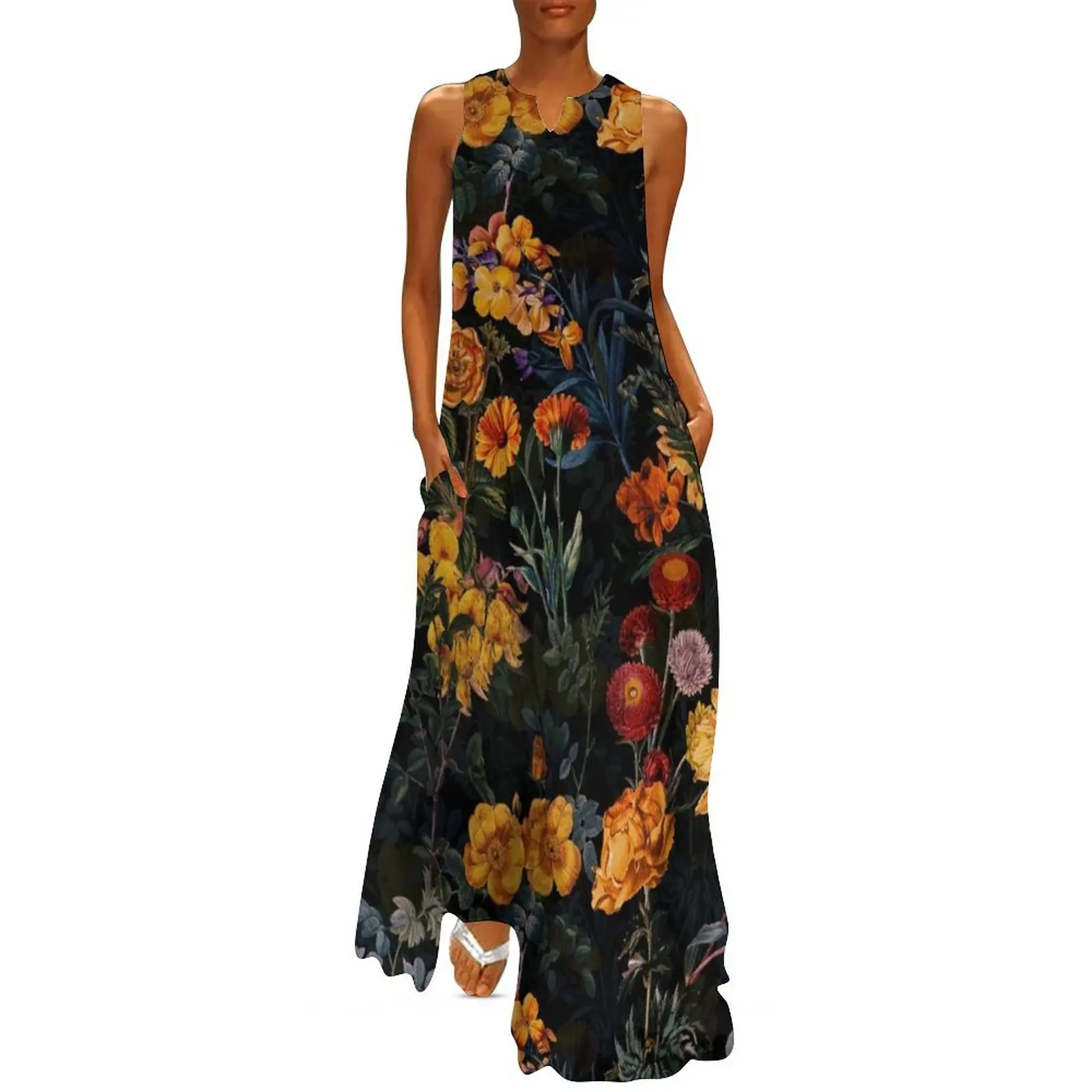 

Vintage Golden Botanical Night Garden Long Dress evening dress bandage dress korean style