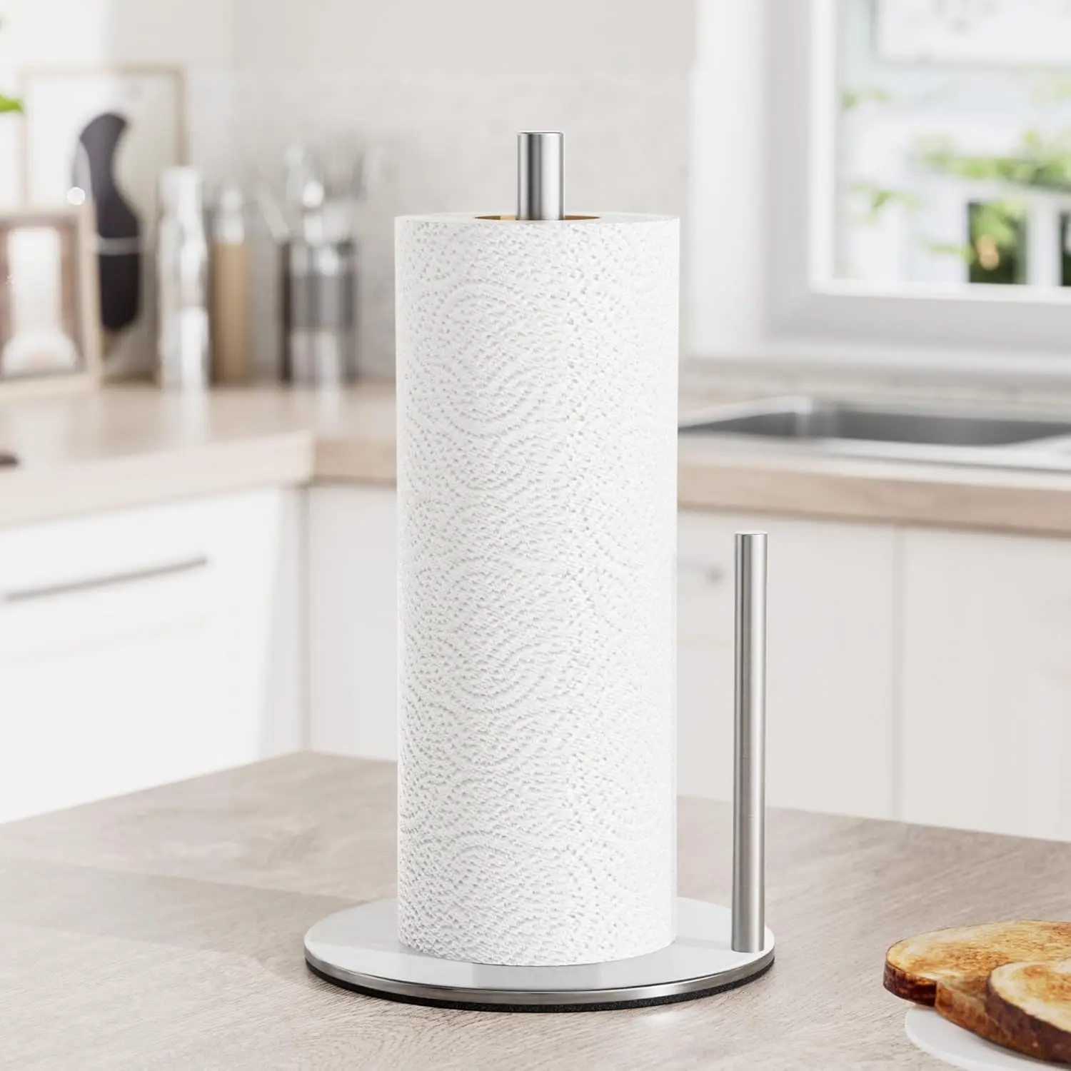 

Bath Toilet Paper Holder Modern Tissue Roll Holder Stainless Steel Free Standing with Balanced Base for Bathroom Kitchen